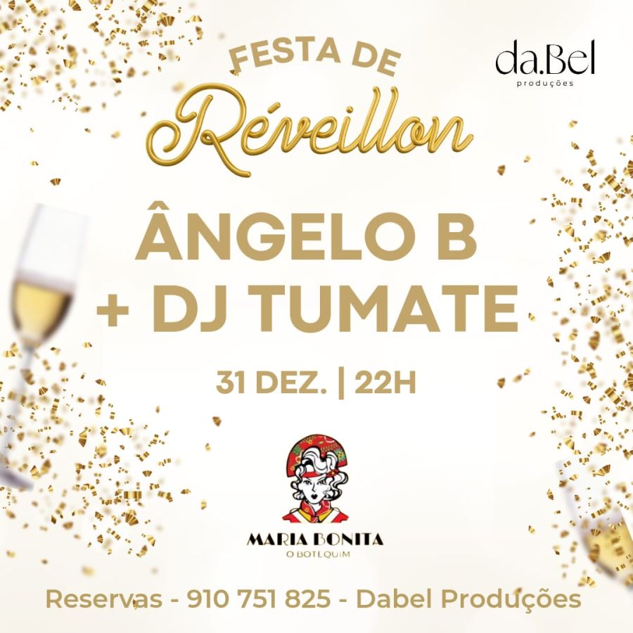 Dia 31 de dez venha passar o Réveillon no Maria Bonita com Dj tumate e MC Angelo B Valor 20€ com 10€ revertidos em variados menus ou bebidas Mesas reservadas ganham 1 espumante Venha curtir essa festa com a gente