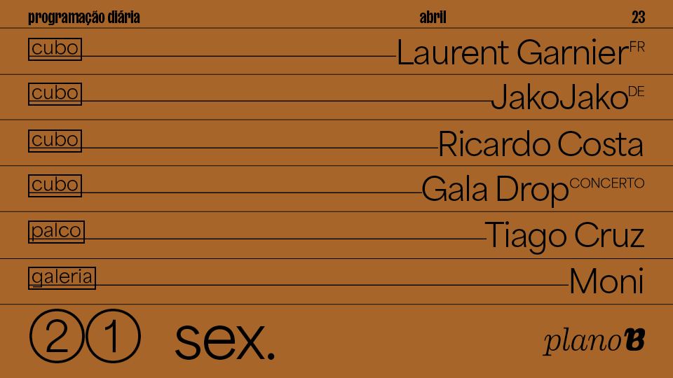 Laurent Garnier, JakoJako, Ricardo Costa, Gala Drop, Tiago Cruz, Moni - Plano B