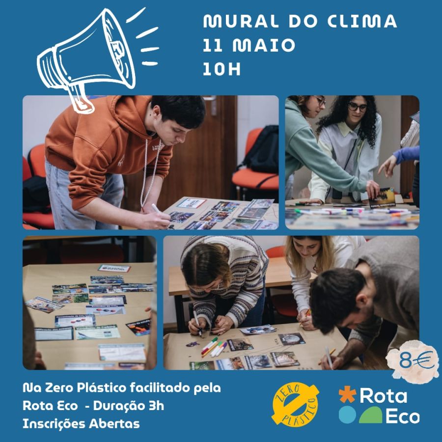 Mural do Clima - Inscrições Abertas a toda a Comunidade O que é o Mural do Clima perguntas tu?! É um workshop colaborativo para compreender os elementos científicos base por trás das alterações climáticas. Vamos de uma forma lúdica aumentar o conhecimento e sensibilidade para este tema tão importante. Este workshop vai ter lugar na nossa loja, dia 11 de Maio às 10h, com a duração de 3h. Tem um custo simbólico de 8€ e vai ser facilitado pela Rota Eco. O número mínimo de participantes é 4 pessoas e o máximo 14. Deixa-nos uma mensagem com o teu email para te enviarmos todos os pormenores e garantires o teu lugar.