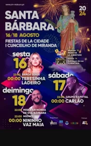 As Festas de Santa Bárbara em Miranda do Douro, que decorrem de 16 a 18 de agosto de 2024, são um evento marcante que celebra a cidade e o concelho.