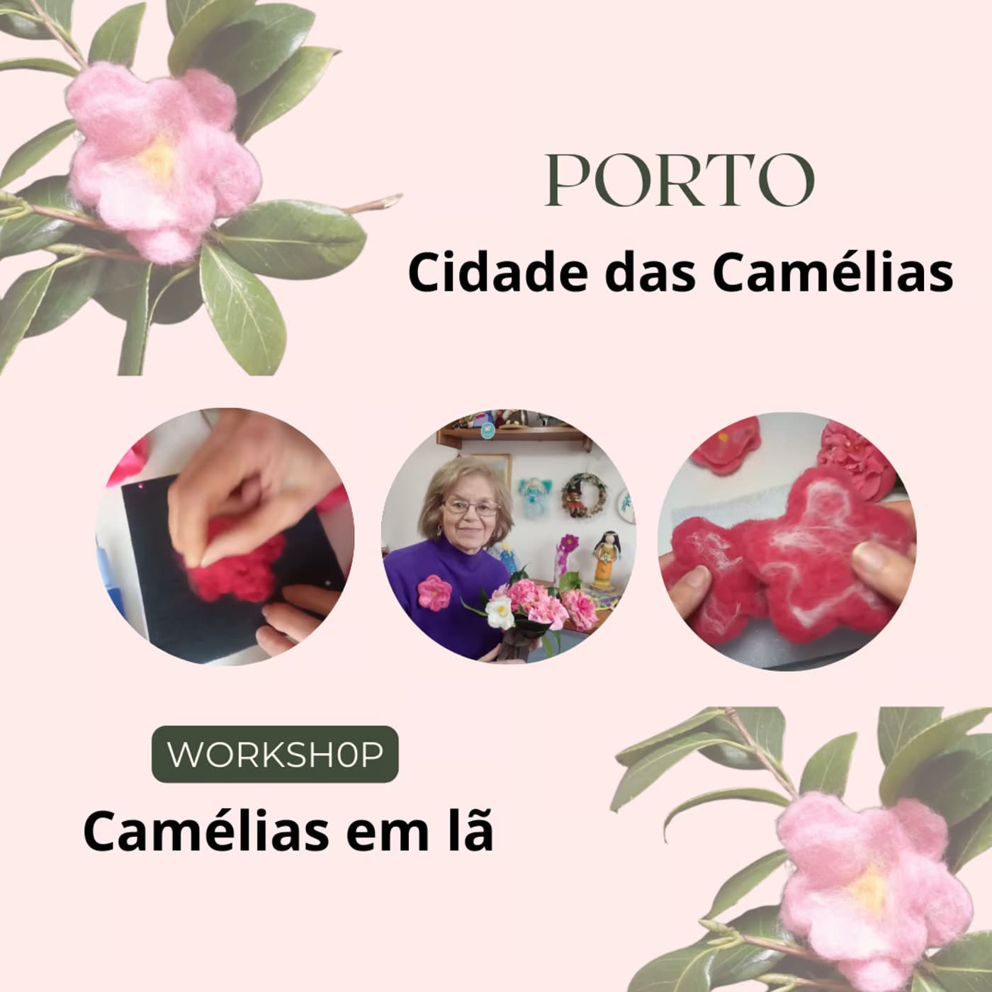 Camélias em feltragem de lã