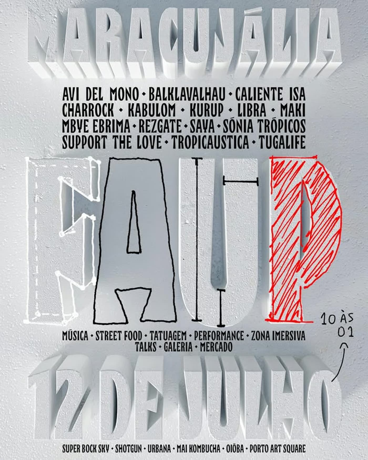 Maracujália na FAUP Avi del Mono Balklavalhau – Caliente Isa + Charrock + Kabulom + Kurup + Libra + Maki Maracujália na FAUP Novo evento e localização inédita! FAUP. Edifico singular, perfeito para um evento dinâmico e super variado. Muitos e diferentes espaços ao ar livre, jardins inspiradores, texturas quebradas, volumes abstratos e percursos singulares! Muito motivados para criar e ir mais além que nunca nesta edição da Maracujalia! O lineup promete: 4 palcos, sendo um dedicado exclusivamente a lives, com uma programação intensa que se estenderá por mais de 12 horas. Com mais de 20 atuações e mais de 10 nacionalidades representadas, A Maracujalia será um ponto de encontro vibrante da diversidade musical global 12 Jul FAUP - Faculdade de Arquitectura da Universidade do Porto das 10:00 até às 01:00 Early bird: 7,50€ Via Panorâmica Edgar Cardoso, 215 Mais info Maracujália na FAUP Festa