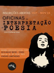 Oficinas de Interpretação de Poesia com Emilene Lima no Porto