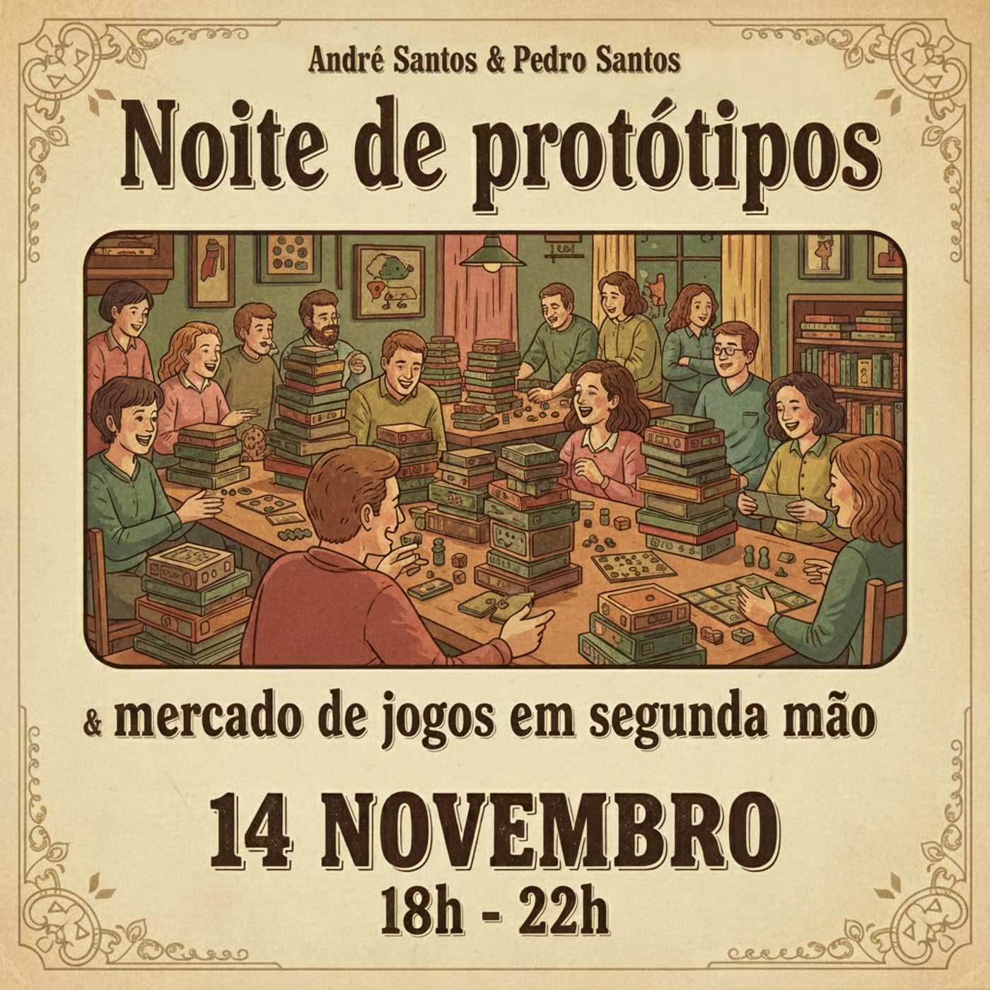 Noite de Protótipos e Mercado de Jogos em Segunda Mão