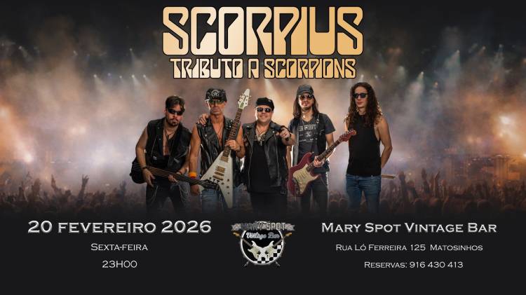 No dia 20 de fevereiro, a banda Scorpius, tributo aos Scorpions, regressa ao Mary Spot Vintage Bar