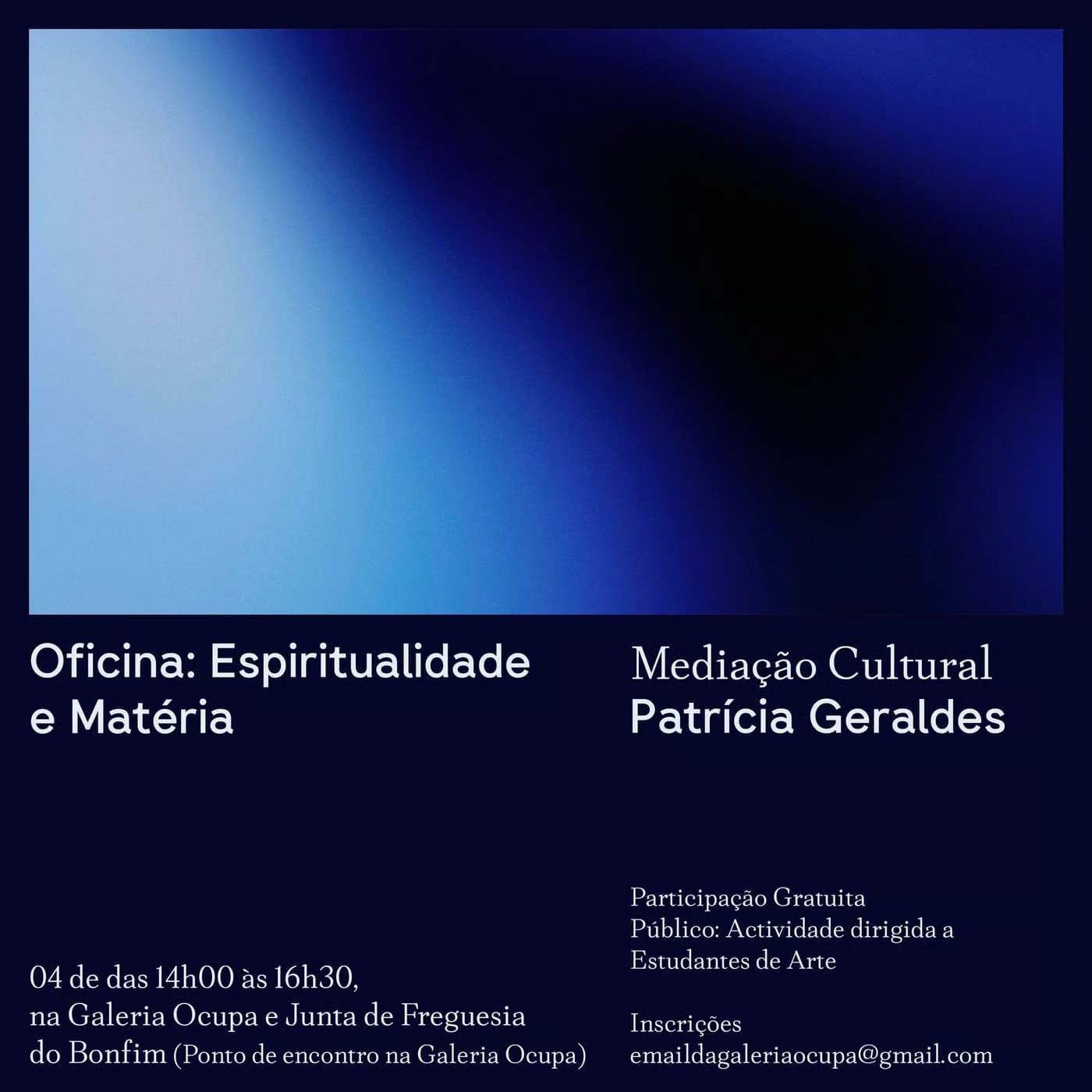 Espiritualidade e Matéria Oficina a partir da exposição “Gradiente de um Corpo Líquido”