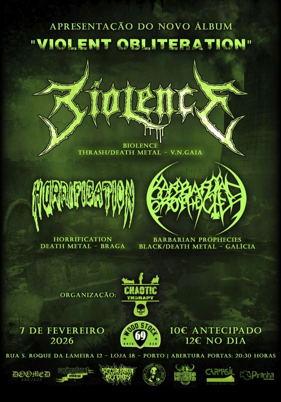 Biolence apresenta novo álbum no Porto com Barbarian Prophecies e Horrification