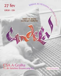 Noites de Candela celebra poesia escrita por mulheres na CSA Gralha