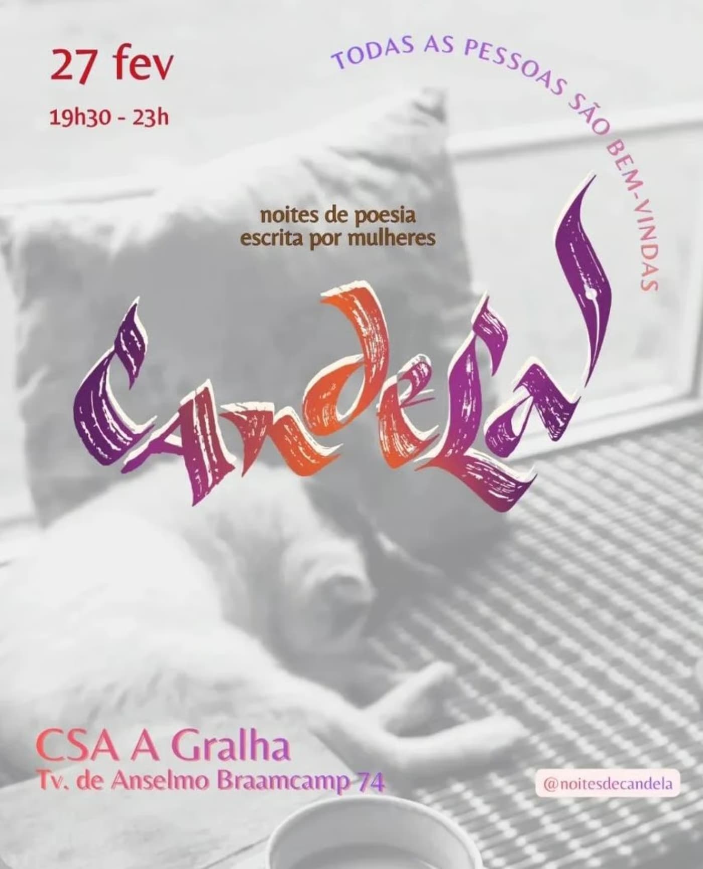 Noites de Candela celebra poesia escrita por mulheres na CSA Gralha