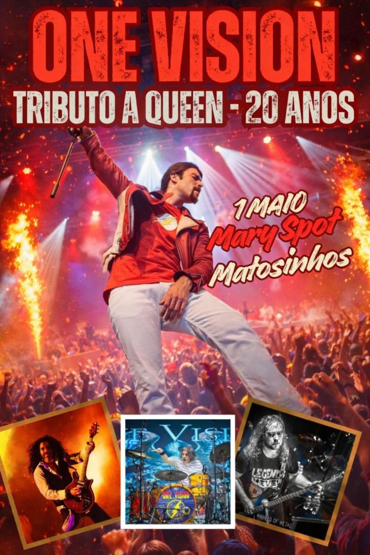 A banda One Vision Tributo a Queen sobe ao palco do Mary Spot Vintage Bar no dia 1 de maio de 2026