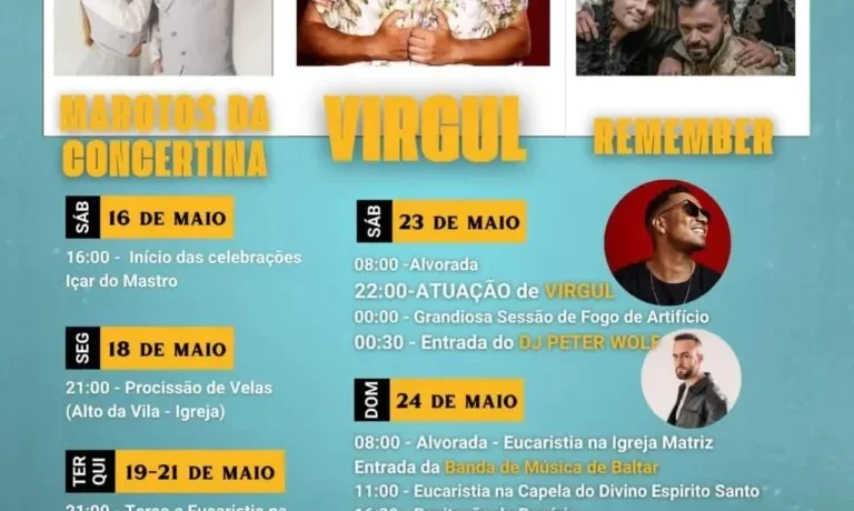 Festas do Divino Espírito Santo 2026 em Duas Igrejas (Paredes): programa com Virgul, Marotos da Concertina e tradição religiosa
