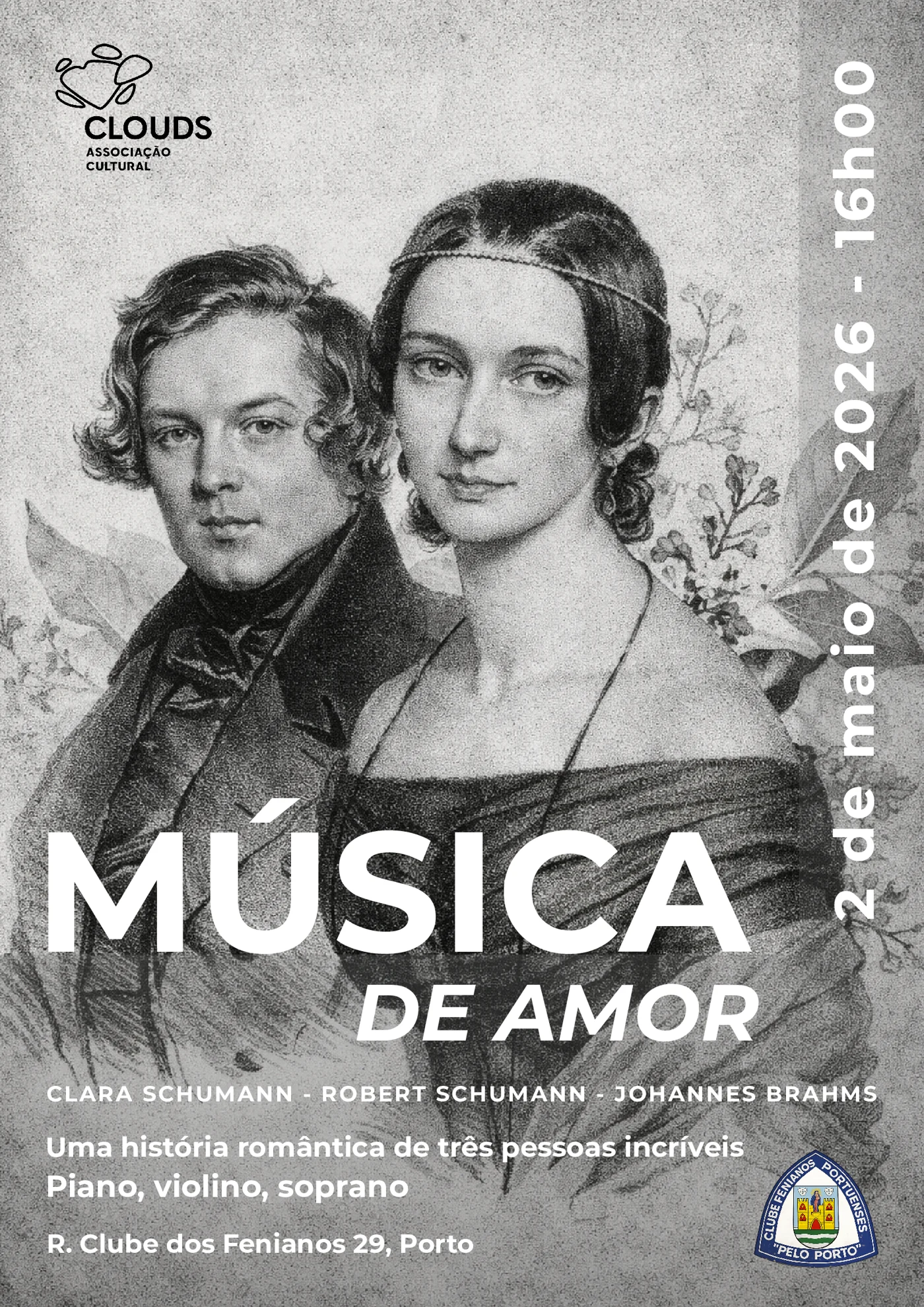 “Música de Amor” leva Schumann e Brahms ao histórico Clube Fenianos Portuenses