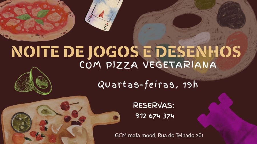 Noite criativa com jogos, desenho e pizza artesanal