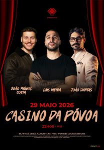 João Miguel Costa, Luís Vieira, João Dantas numa noite dedicada ao humor nacional