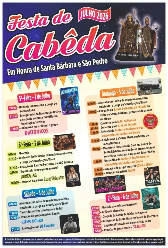 Festa em honra de Santa Bárbara e São Pedro 2026 - Cabêda