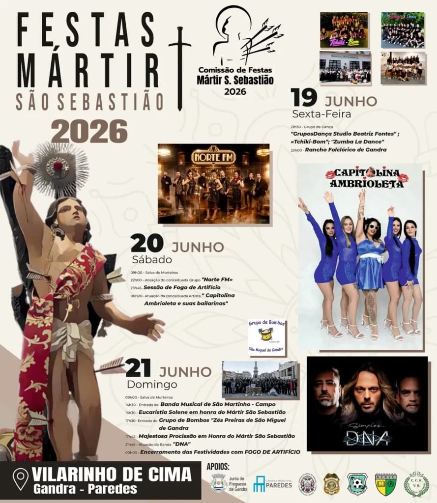 Festas Mártir São Sebastião 2026 levam Norte FM, DNA, dança e procissão a Vilarinho de Cima