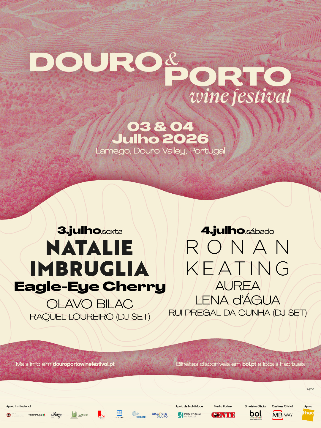 Douro & Porto Wine Festival 2026 junta Ronan Keating, Natalie Imbruglia e Eagle-Eye Cherry