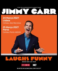 Jimmy Carr regressa a Portugal em 2027 com espetáculos nos Coliseus de Lisboa e Porto