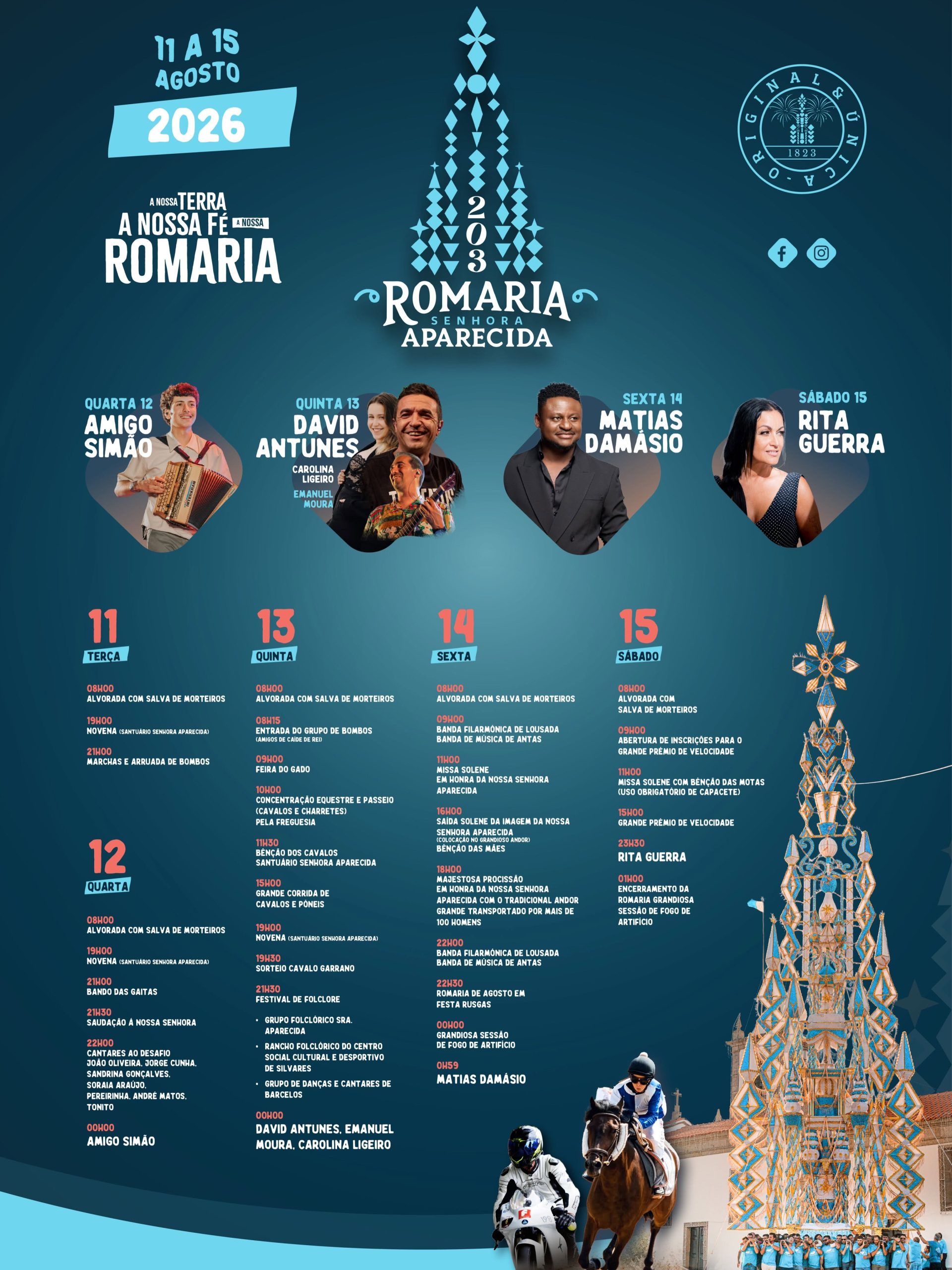 Romaria da Senhora Aparecida 2026 leva Matias Damásio, Rita Guerra, David Antunes e pagode brasileiro a Lousada