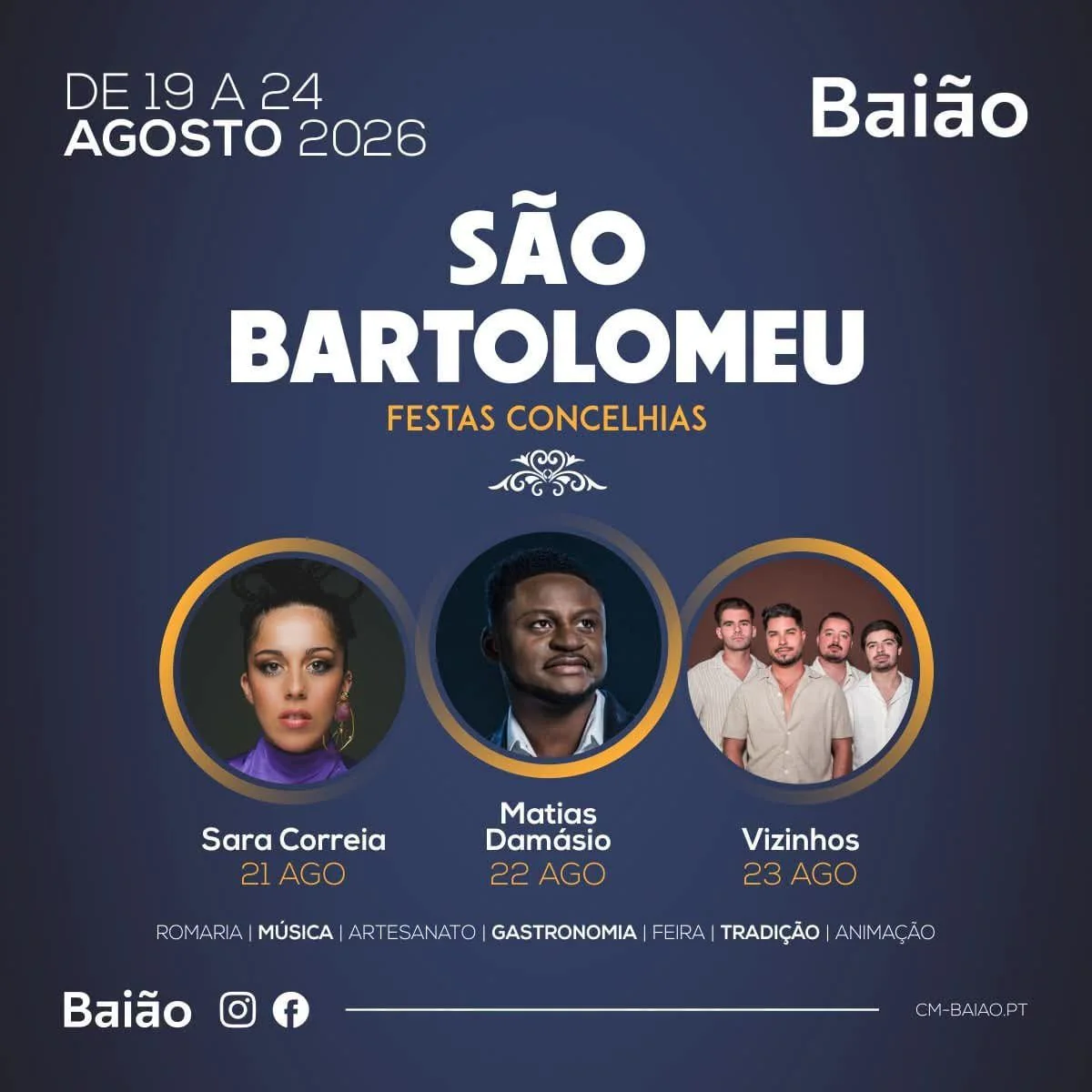 Festas de São Bartolomeu 2026 em Baião: datas e concertos