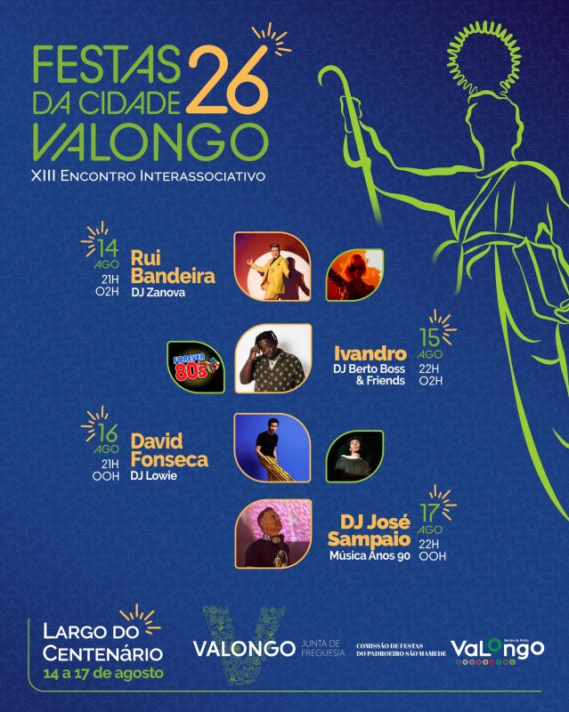 Festas da Cidade de Valongo 2026 recebem Rui Bandeira, Ivandro, David Fonseca e DJ José Sampaio